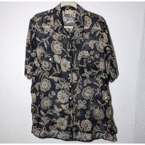 Vtg Geiger Collections Sheer Floral Cotton Over Shirt Womens Sz US XL 44 EU Top